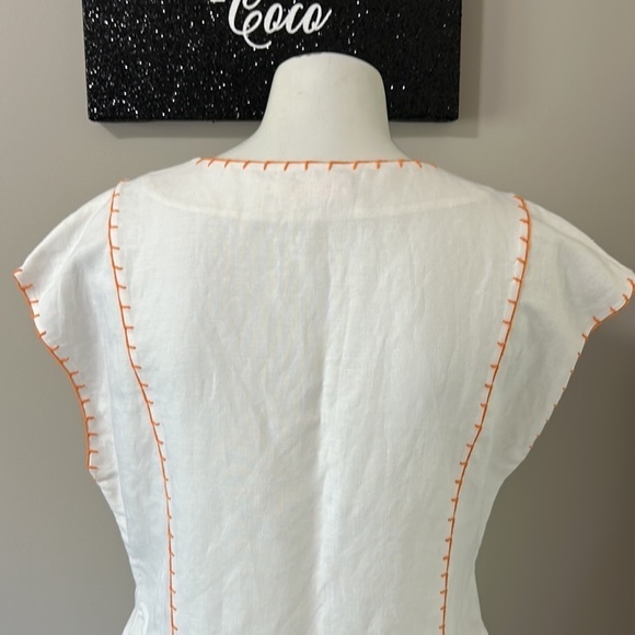 Tory Burch Short Tunic Linen Swim Cover Up White Orange Relaxed Fit Mini Sz S - Picture 9 of 12